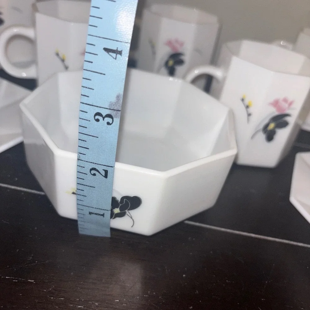 Vintage Arcopal France Octime Anais Cups (7), Saucers (4), and Bowl (1) | 1980's